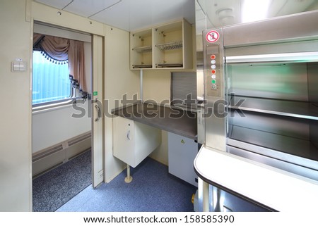 TVER - JUN 05: The kitchen in the new two storey car, on June 05, 2013 in Tver, Russia.