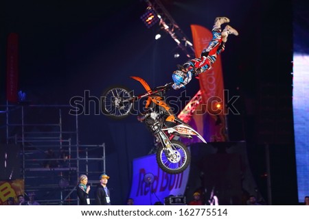 MOSCOW - MAR 02: Jump rider on the festival extreme sports Breakthrough 2013 in the arena of the Olympic Sports Complex, on March 02, 2013 in Moscow, Russia.