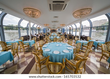 MOSCOW - AUG 13: Interior of floating Restaurant River Palace on August 13, 2013 in Moscow, Russia.