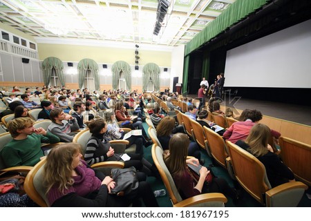 MOSCOW, RUSSIA - NOV 21, 2013: Scientific and Practical Conference Animation as cultural phenomenon in Russian State University of Cinematography.