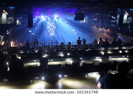MOSCOW - APR 05, 2014: Second floor in Stadium Live during the cult festival Trancemission