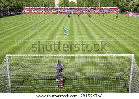 MOSCOW - MAY 14, 2014: The football game at the International football tournament Cup of Victory at the Spartakovets stadium in Moscow