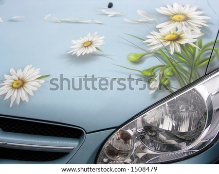 car with draw flowers