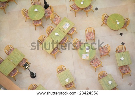 Tables in cafe from top view