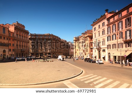 Triton Fountain on Piazza Barberini at summer day in Rome, Italy