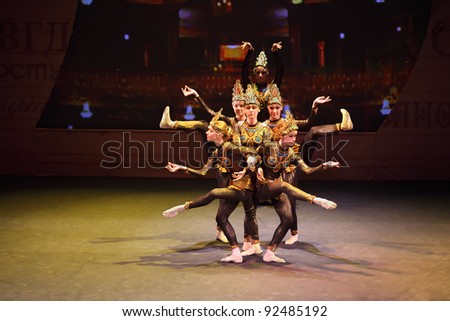 MOSCOW - MAR 17: Indian dance at concert of Gennady Ledyakh School of Classical Dance in theater Et Cetera, March 17, 2011, Moscow, Russia. Concert held for winners in competition on Russian language