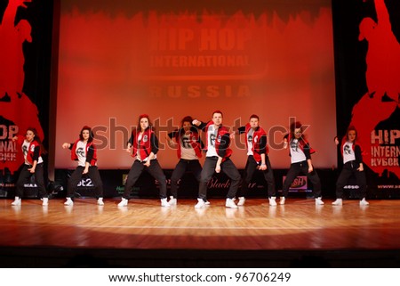 MOSCOW - MARCH 27: F-team dance at Hip Hop International Cup of Russia 2011, on March 27, 2011 in Moscow, Russia. Main prize is $1000 for each team member and organization of trip to Las Vegas.