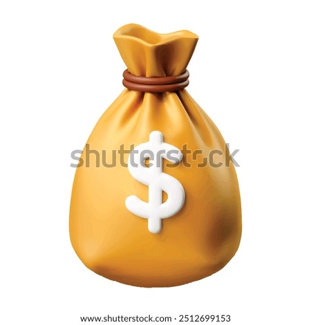 Money bag with dollar icon, 3D vector in cartoon minimal style. Represents cash, interest rates, business finance, and financial solutions. Ideal for investment and payment concepts.