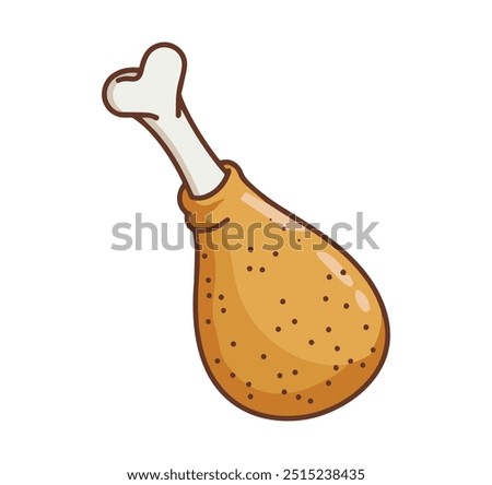 Fried appetizing chicken leg, vector illustration in cartoon childish style. Isolated funny poultry meat clipart on a white background. Ideal for cute food prints and designs.