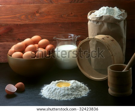 composition with eggs, milk and flour