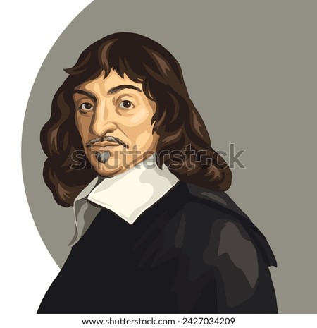Vector portrait of René Descartes, the famous philosopher and scientist. Super-detailed, proportional portrait inspired by the painting of Frans Hals.