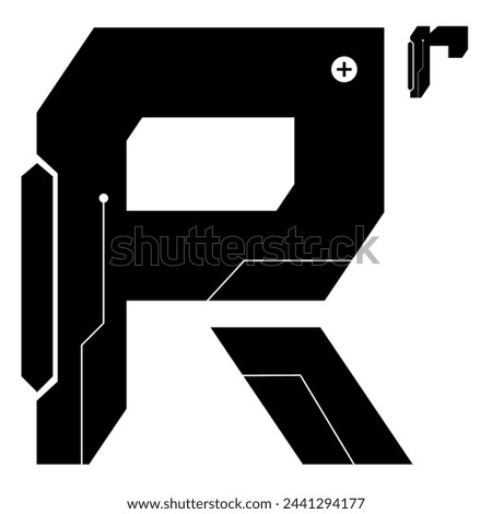 Alphabet R  Vector in Future style,Cyber,Futuristic in Black Icon Bold Fonts