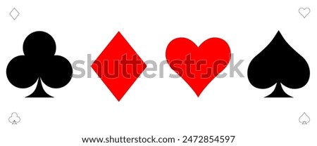 Card suit icons vector, clubs diamonds hearts spades icons, Casino Poker and gambling graphic elements, Outline icon, red, black 