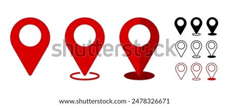 Location Pin Vector, GPS, Map Position Marker, Flat design and Outline elements, Red, Black (Editable)