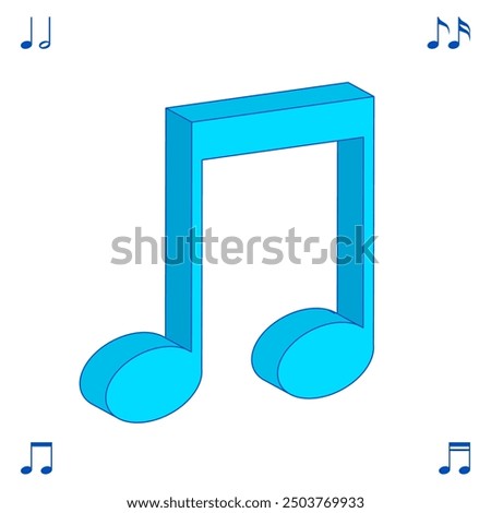 Blue Isometric Music note, Isolate Beam Note Melody vector symbol, Sound graphic elements in Flat style, Cute Object for Concert and Event, Music illustration, Vector stock (Editable color)