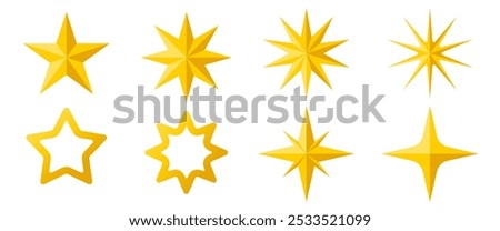 Decorating Stra vector illustration in Flat style, Isolate Yellow Star shape clip art, Celebration graphic elements, Greeting card, Nec year, Christmas, Shiny Icons. (Editable)