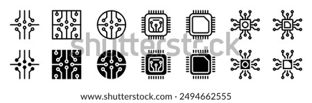 circuit board icon set. electronic motherboard circuit vector symbol. electronics microchip technology sign.