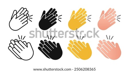 Clapping hands sign icon set. Congratulation clap vector icon. Applause handclap emoji vector sign. Appreciate vector sign in black filled and outlined style.