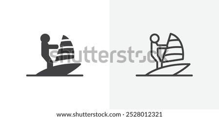 Windsurf icon vector icon set in black and white color.