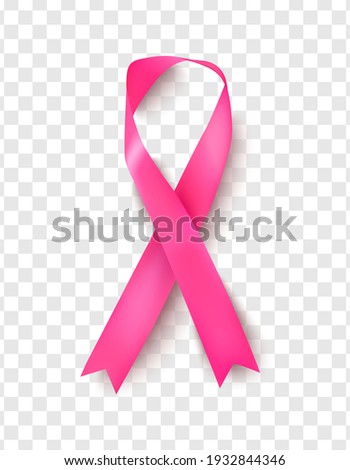 Pink breast cancer awareness ribbon on transparent background.Vector illustration.