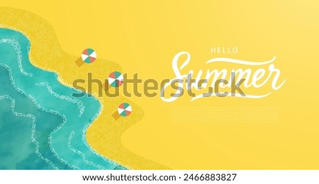 Summer horizontal banner. Sea, beach, umbrellas. Minimalistic design for web sites, presentation, promotional materials and more. Vector illustration.