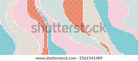 Abstract wavy background with dots, geometric dotted pattern, embroidery style. Design for clothes, fabric, background, wallpaper, packaging, batik. Vector illustration.