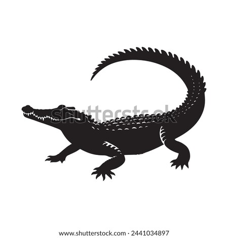 Crocodile Silhouette - Predatory Reptile Profile on White Background