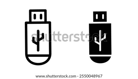 USB Icon set in black filled and line.