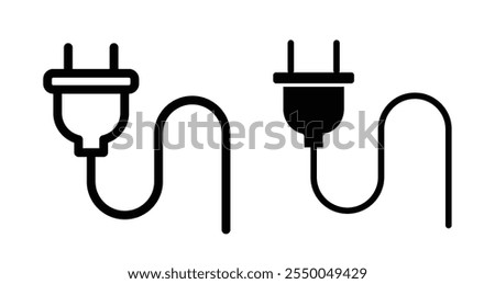 Plug with cable Icon set in black filled and line.