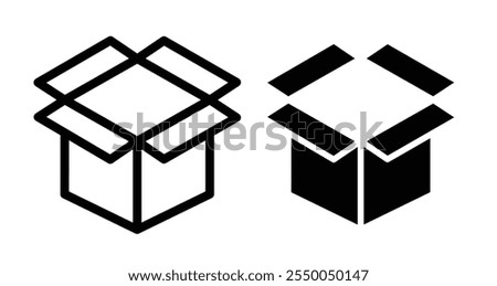 Open box Icon set in black filled and line.