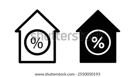 Mortgage rate Icon set in black filled and line.