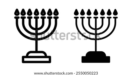 Menorah Icon set in black filled and line.