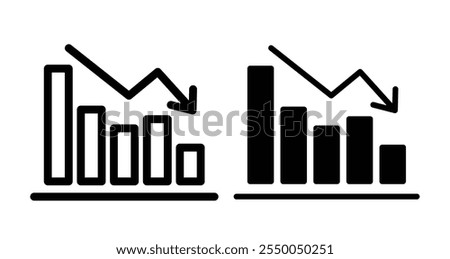 Loss bar chart Icon set in black filled and line.