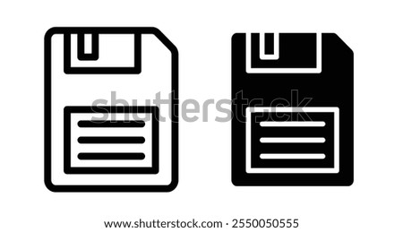 Floppy disk Icon set in black filled and line.