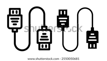 HDMI cable Icon set in black filled and line.