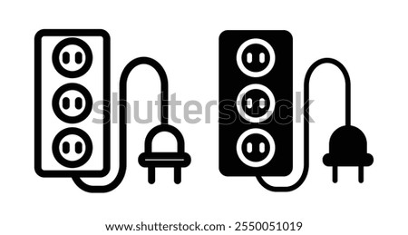 Electric extension cord Icon set in black filled and line.