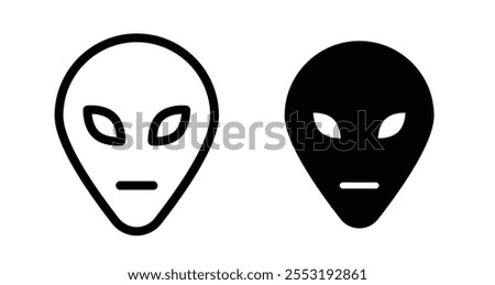 Alien face Icon set in black filled and line.