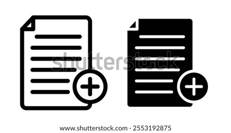 Add new document Icon set in black filled and line.