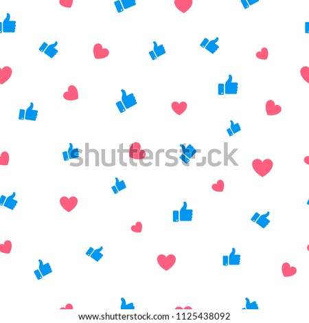 Like and heart icon seamless pattern background. Vector illustration.