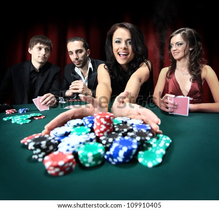 young beautiful woman playing in casino