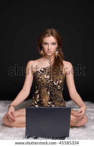 Closeup portrait of young savage woman with notebook
