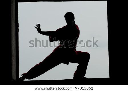 Shaolin Warriors Wushoo Man Silhouette Practice Martial Art Outdoor ...