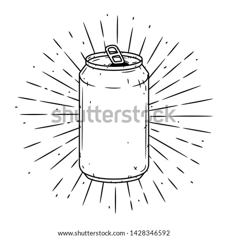 Aluminum can. Hand drawn vector illustration with  Aluminum can and divergent rays. Used for poster, banner, web, t-shirt print, bag print, badges, flyer, logo design and more.