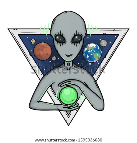 Evil Alien. Cartoon alien. Grey alien.