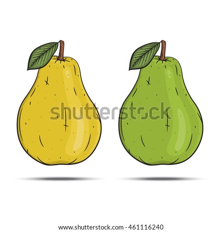 Set pears. Yellow pear.  Green pear. Cartoon pear.