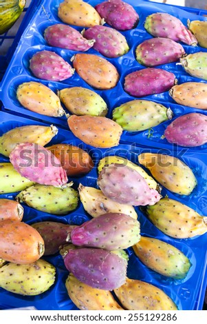 prickly pears cactus fruit, market in Forcalquier, Provence, France