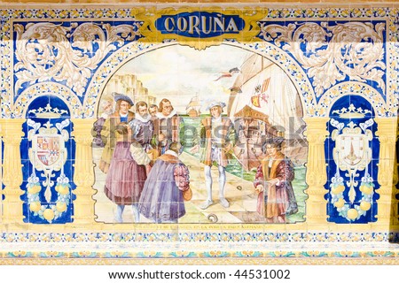 tile painting , Spanish Square (Plaza de Espana), Seville, Andalusia, Spain