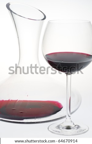 wine glass and carafe with red wine