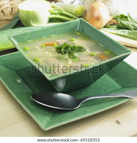 Scottish barley soup with lamb meat