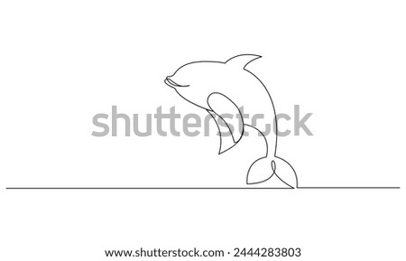 Vector continuous one simple single abstract line drawing of dolphin in silhouette isolated on a white background